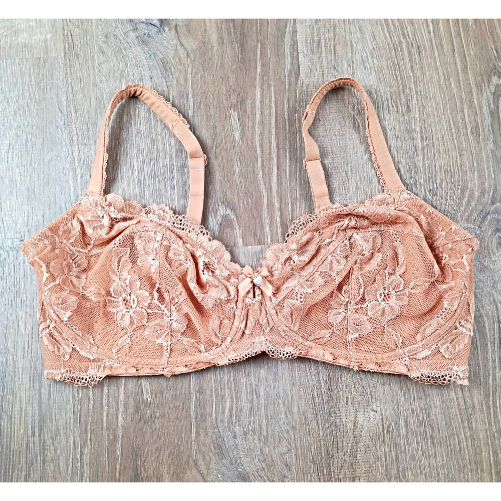Victoria's Secret Body By Victoria 38DD Tan Floral Lace Unlined Demi Wireless